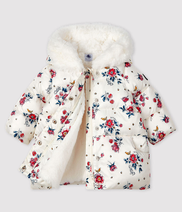 Baby girl's puffer jacket white/multicolor