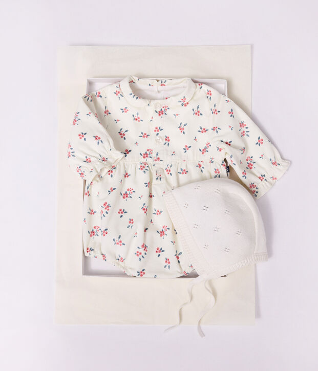 Combinaison courte b&eacute;b&eacute; en velours fin, &agrave; col imprim&eacute; myrtilles Ecru/multicolor