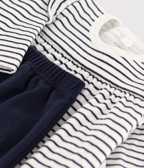 Babies' Sailor Striped Cotton Tube Knit Dress with Leggings MARSHMALLOW white/SMOKING blue