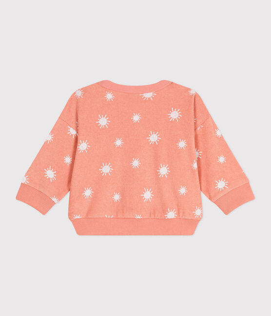 Babies' sun print cotton terry sweatshirt ABRICOT orange/MARSHMALLOW