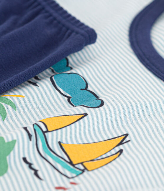 Boys' Explorer Themed Short Cotton Pyjamas CHALOUPE blue/MULTICO white