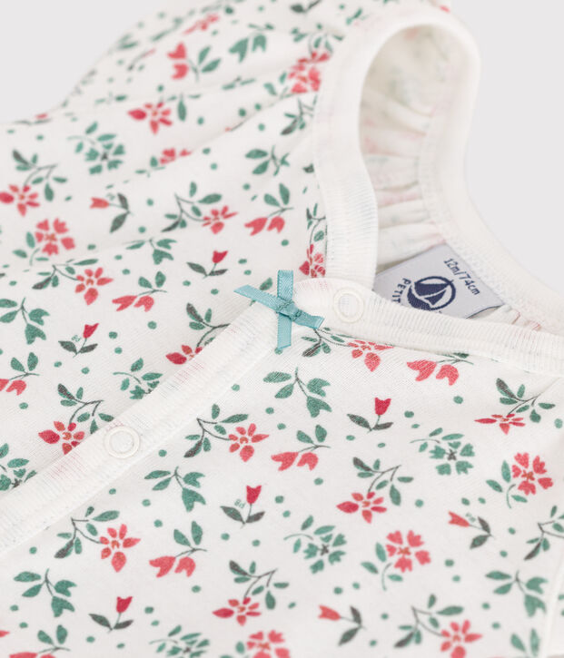 Babies' short floral cotton jumpsuit white/multicolor