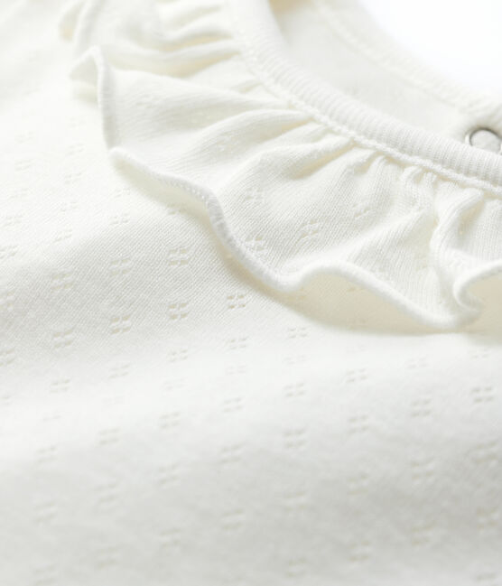 Baby Girls' Short-Sleeved Cotton Openwork Blouse MARSHMALLOW white