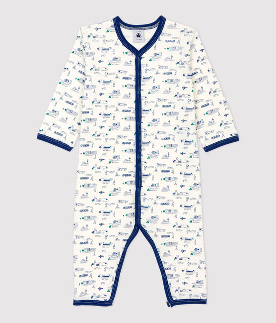 Babies' Footless Transport Patterned Cotton Sleepsuit MARSHMALLOW white/MULTICO white