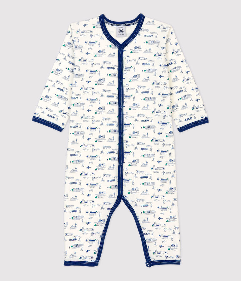 Babies' Footless Transport Patterned Cotton Sleepsuit white/multicolor