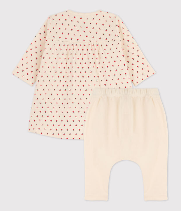 Babies' Patterned Cotton Tube Knit Dress with Leggings Ecru/multicolor