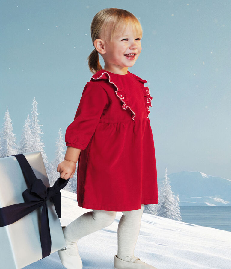 Babies' long-sleeved plain corduroy dress red