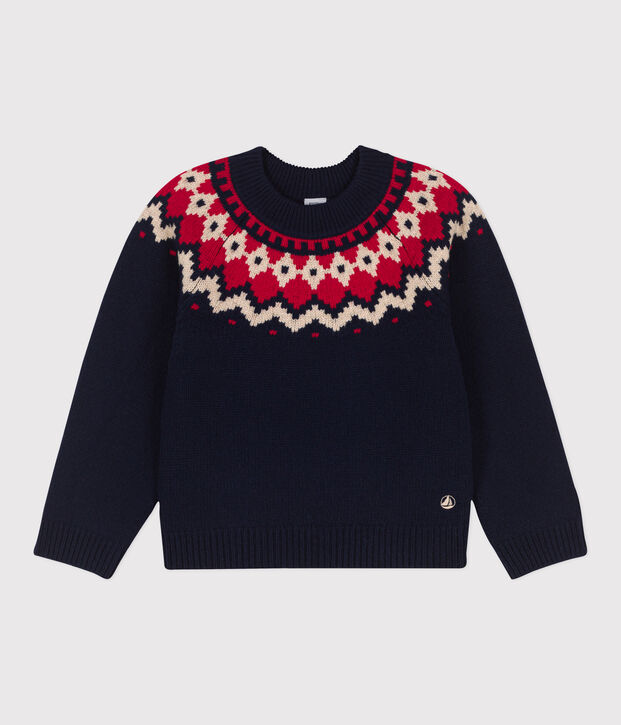 Boys' Wool/Cotton Patterned Knit Pullover blue/multicolor