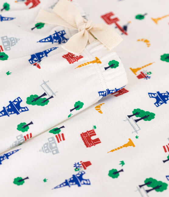 Women's Paris-pattern Cotton Pyjama Shorts and T-shirt MARSHMALLOW white/MEDIEVAL blue/MULTICO