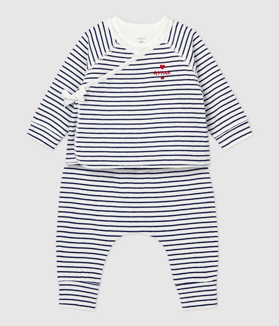 Babies' Striped Organic Cotton Clothing - 3-Pack MARSHMALLOW white/SMOKING blue
