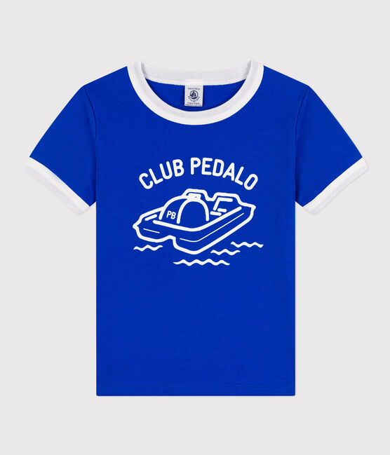 Boys' Printed Cotton T-Shirt PERSE blue/MARSHMALLOW white