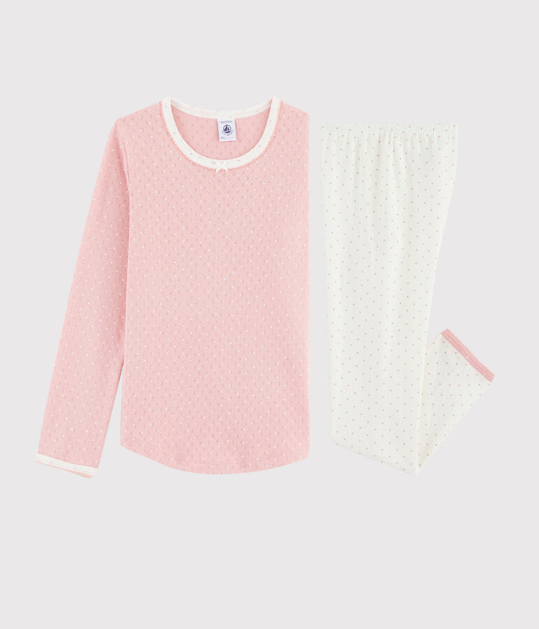 Girls' Pink Polka Dot Openwork Rib Knit Pyjamas white/pink