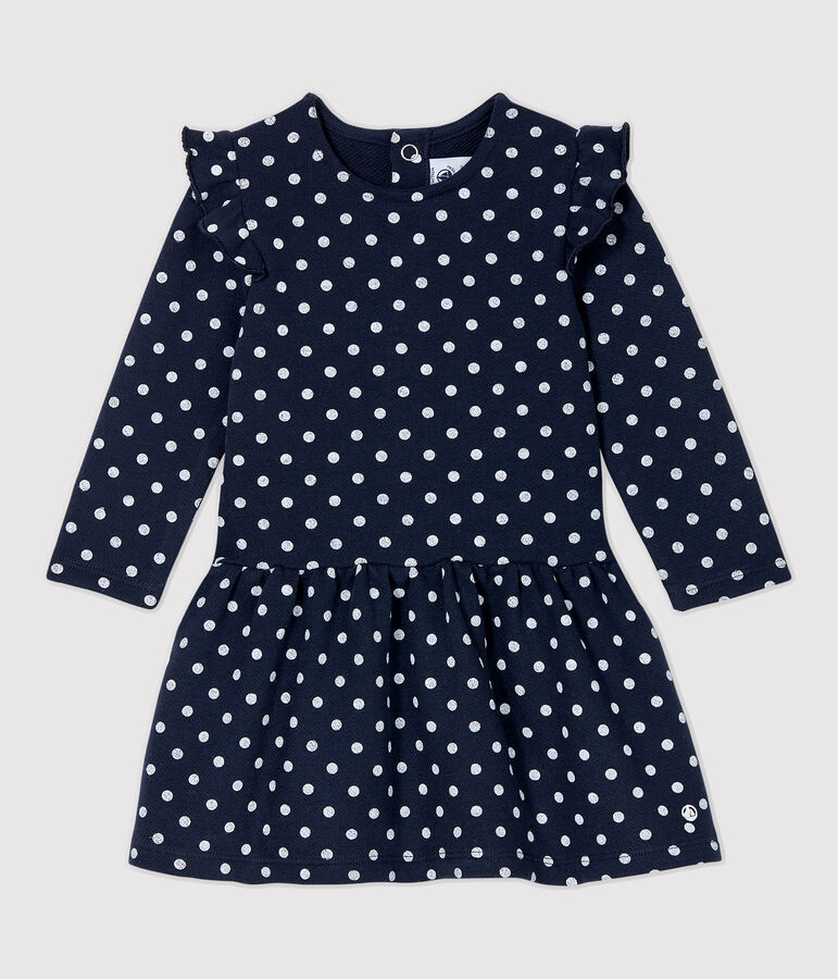Babies' Fleece Dress SMOKING blue/MARSHMALLOW white