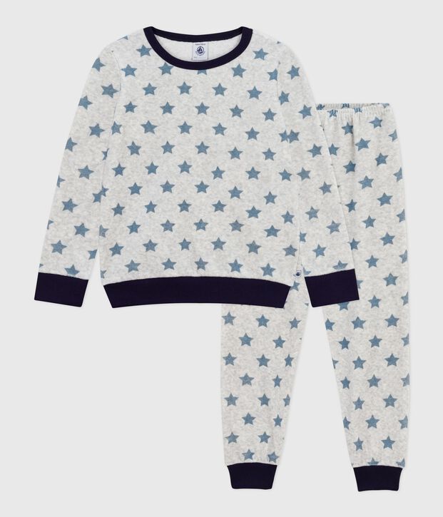 Children's star print velour pyjamas grey/blue
