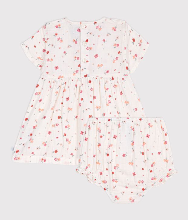 Sleeveless baby dress in printed cotton white/multicolor