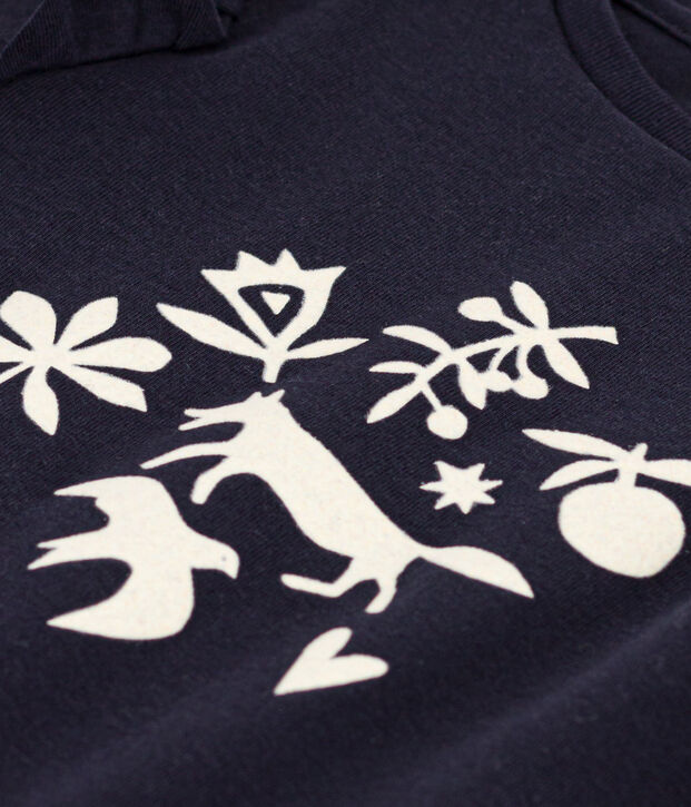 Girls' long-sleeved cotton T-shirt blue