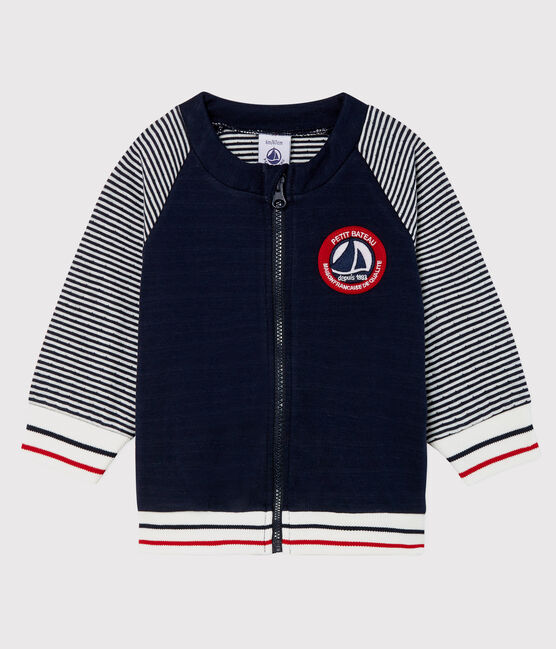 Baby Boys' Tube Knit Varsity Jacket SMOKING blue/MARSHMALLOW white
