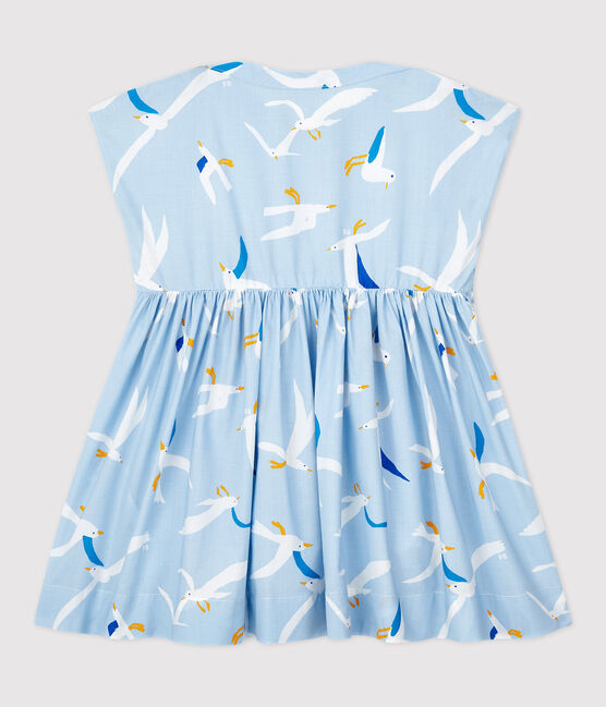 Baby Girls' Short-Sleeved Poplin Dress JASMIN blue/MULTICO white