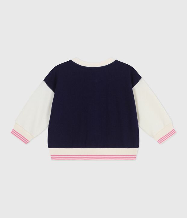 Babies' varsity-style cotton jacket blue/ecru