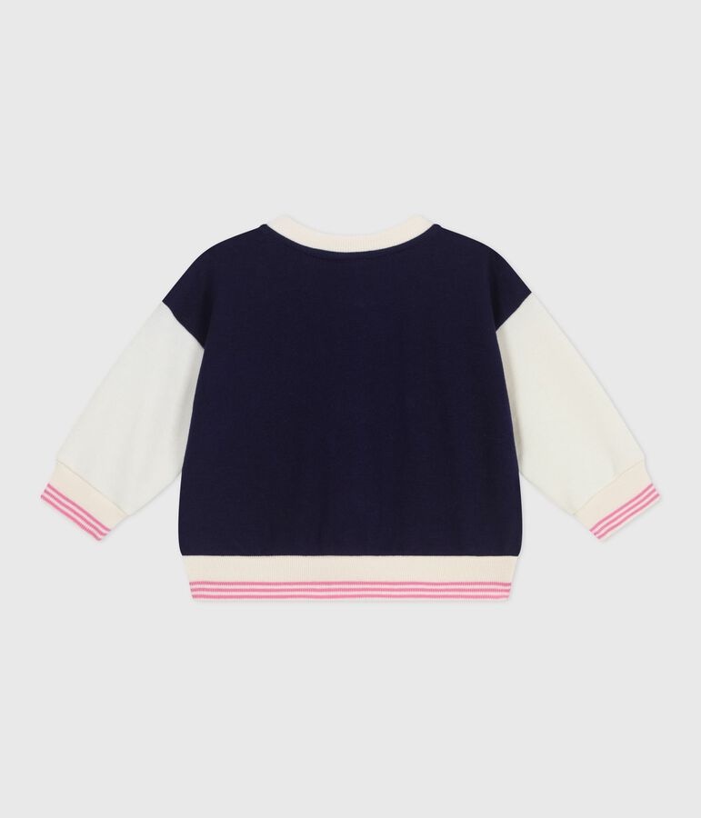 Babies' varsity-style cotton jacket blue/ecru