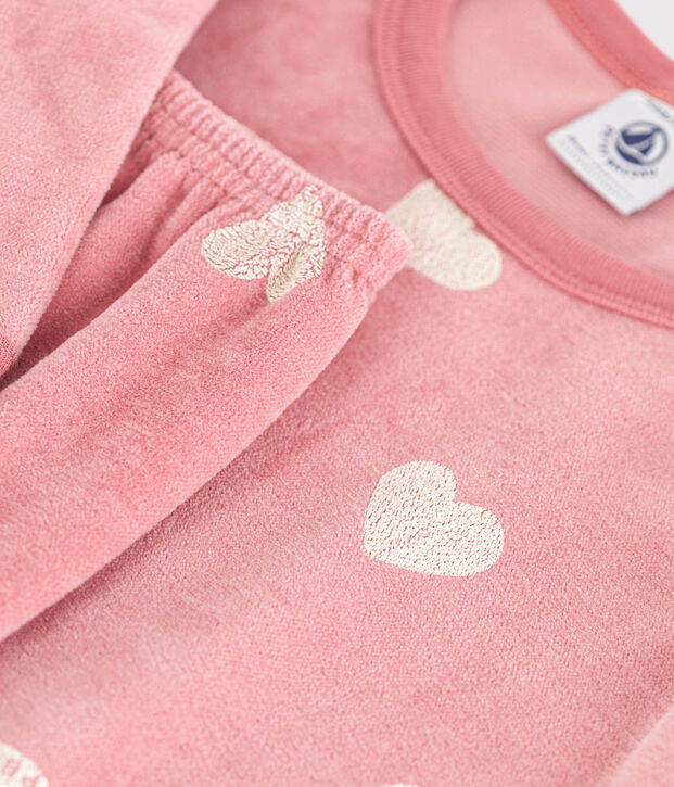 Children's heart print velour pyjamas pink/white
