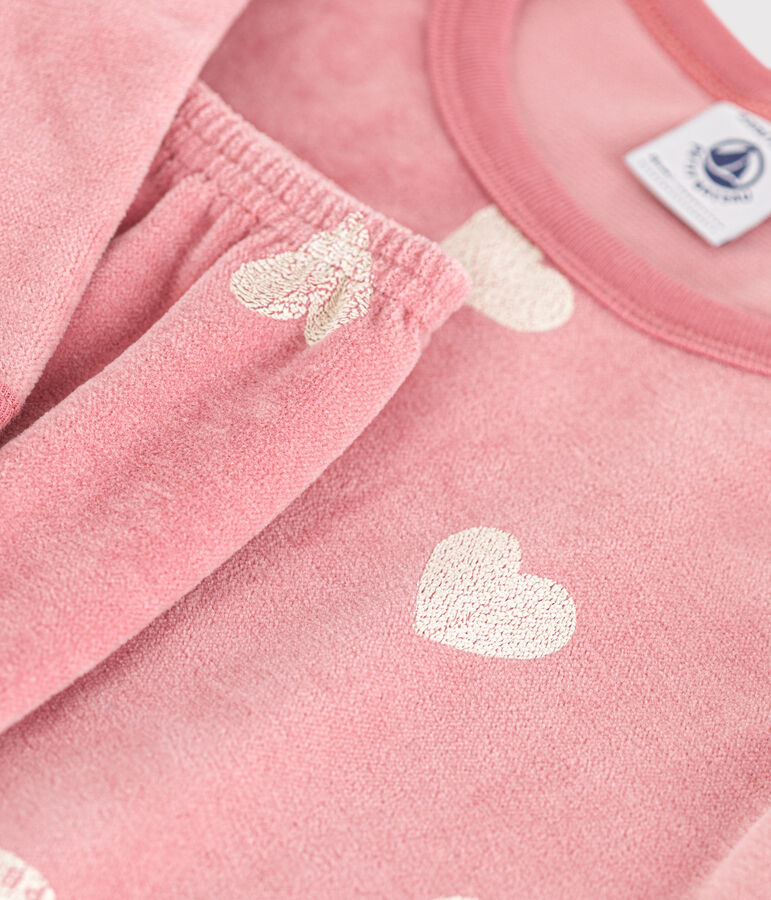 Children's heart print velour pyjamas pink/white