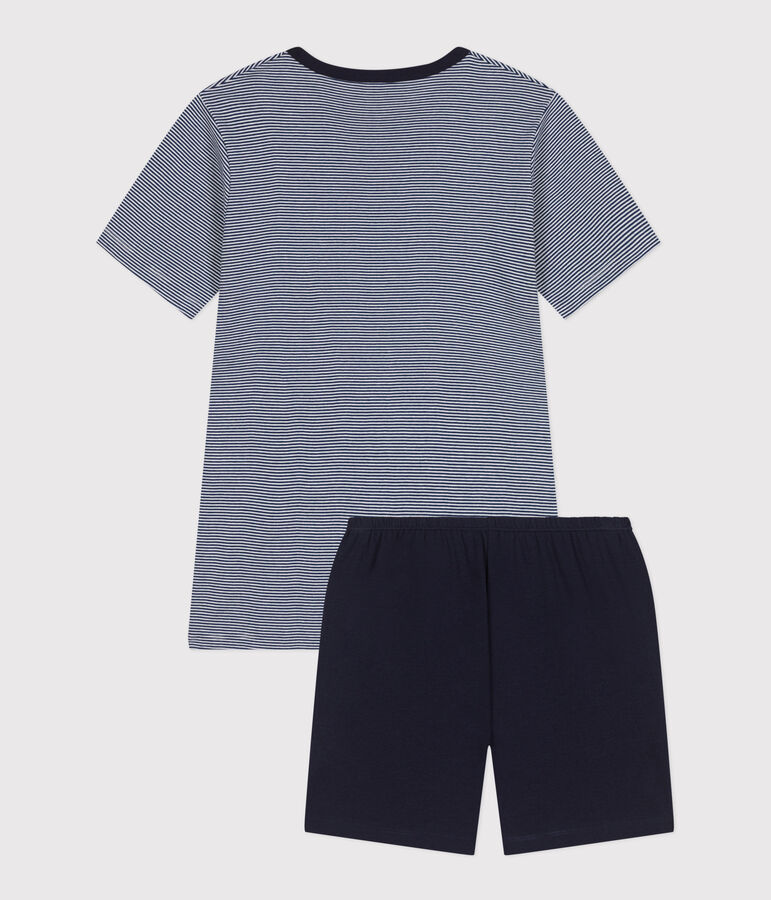 Children's short stripy cotton pyjamas blue/multicolor