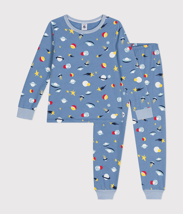 Children's space print brushed fleece pyjamas BEACH blue/MULTICO
