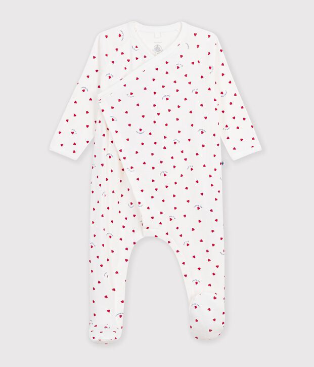 Babies' cotton pyjama suit printed with little hearts white/multicolor