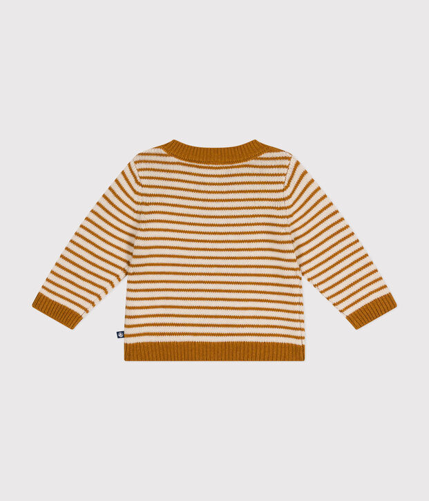 Babies' jumper in a wool and cotton knit brown/ecru