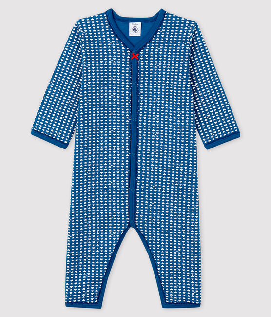 Baby Girls' Blue Tube-Knit Footless Sleepsuit MAJOR blue/ECUME white