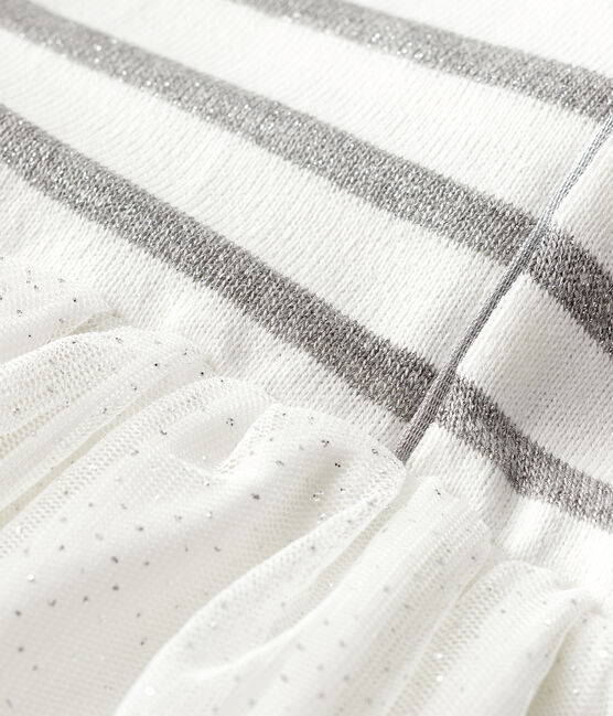 Girls' Short-Sleeved Dress MARSHMALLOW white/ARGENT grey