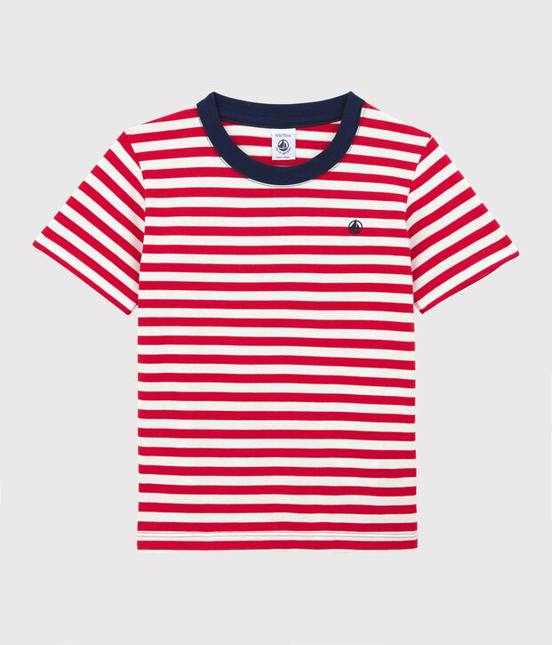 Boys' Short-Sleeved Cotton T-Shirt red/white