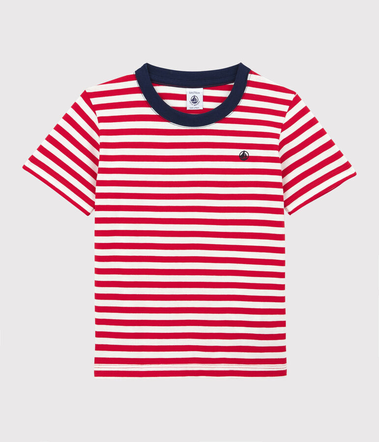 Boys' Short-Sleeved Cotton T-Shirt red/white