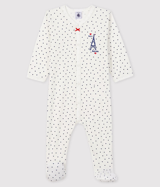 Baby Girls' Paris Cotton Sleepsuit MARSHMALLOW white/MEDIEVAL blue