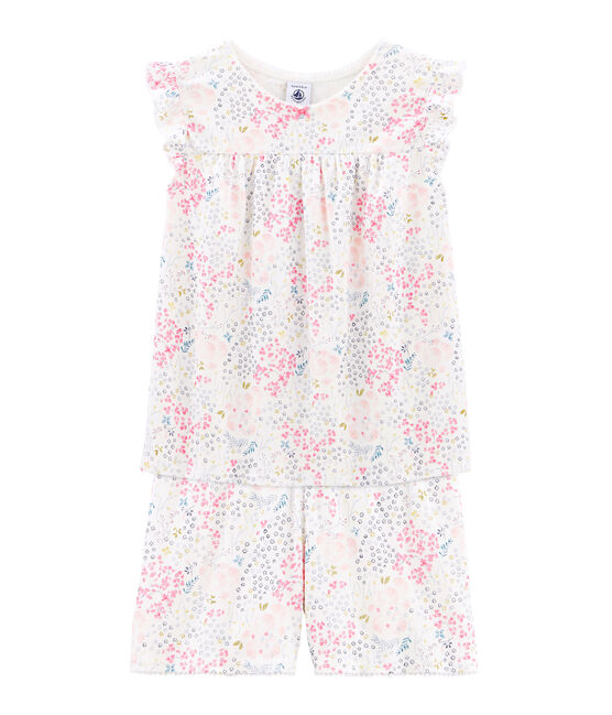 Girls' Ribbed Cropped Pyjamas MARSHMALLOW white/MULTICO white