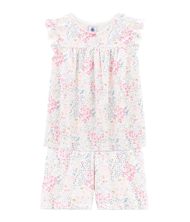 Girls' Ribbed Cropped Pyjamas white/multicolor