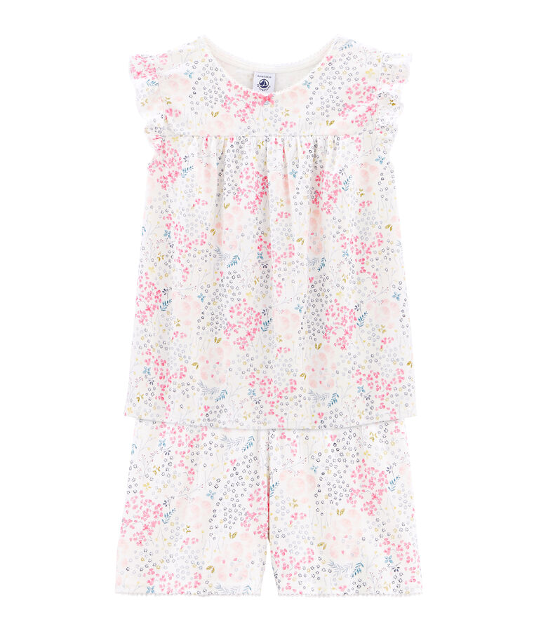 Girls' Ribbed Cropped Pyjamas white/multicolor