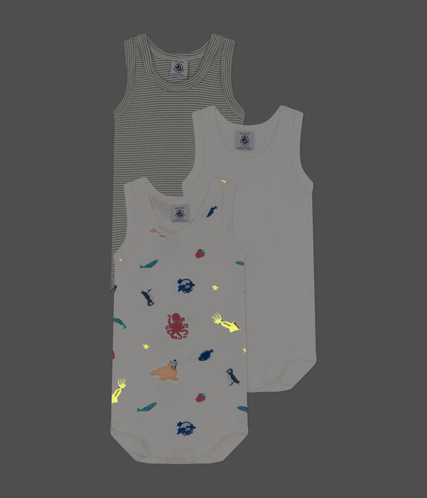 Cotton Sea Animals Vest Bodysuits - Pack of 3 multicolor