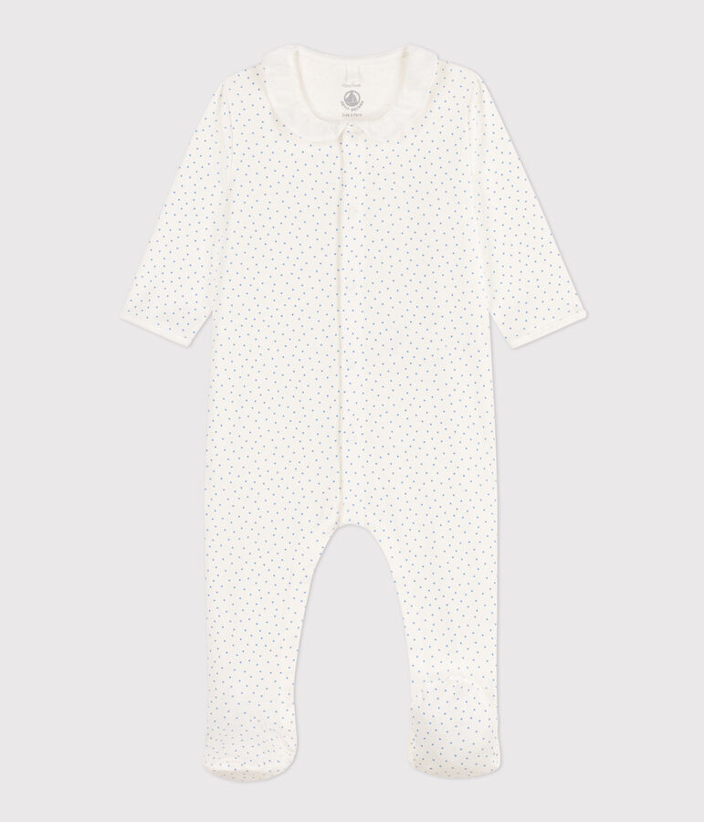 Spotted Cotton Sleepsuit white/blue