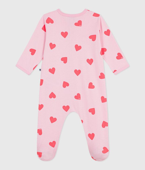 Babies' heart-print cotton pyjama suit pink/orange