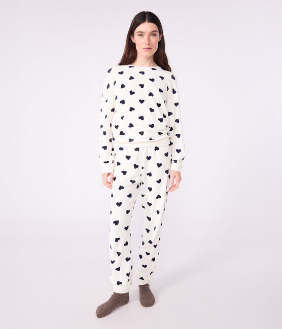 Women's cotton terry pyjamas printed with hearts MILK blue/SOIR