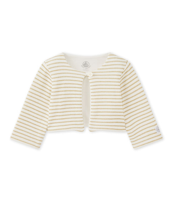 Baby girls' striped cardigan MARSHMALLOW white/DORE yellow