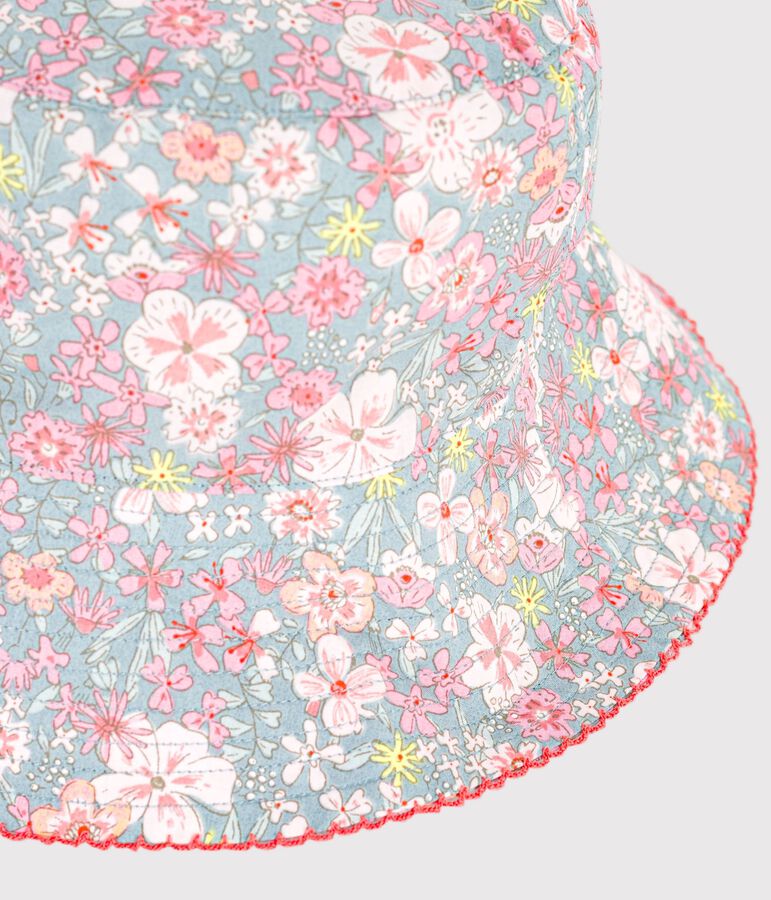 Children's floppy sun hat in floral-print poplin blue/multicolor