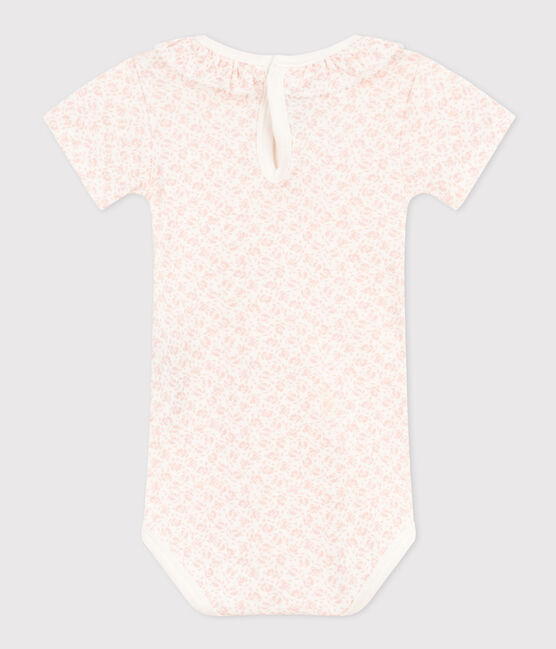 Babies' Short-Sleeved Cotton Bodysuit With Ruffle Collar MARSHMALLOW /PANTY