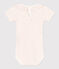 Babies' Short-Sleeved Cotton Bodysuit With Ruffle Collar MARSHMALLOW /PANTY