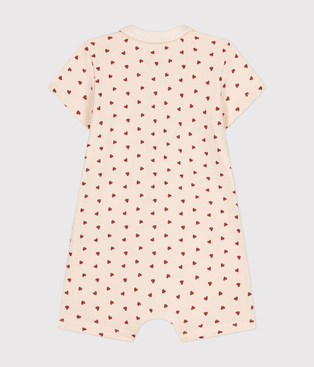 Babies' Lightweight Printed Fleece Playsuit Ecru/brown
