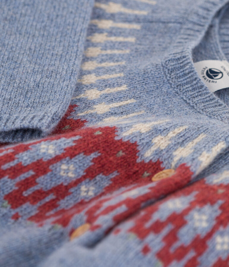 Babies' Patterned Knit Wool/Cotton Jumpsuit blue/multicolor