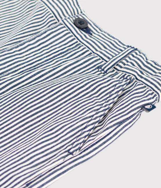 Boys' Stripy Cotton Bermuda Shorts MEDIEVAL blue/MARSHMALLOW white