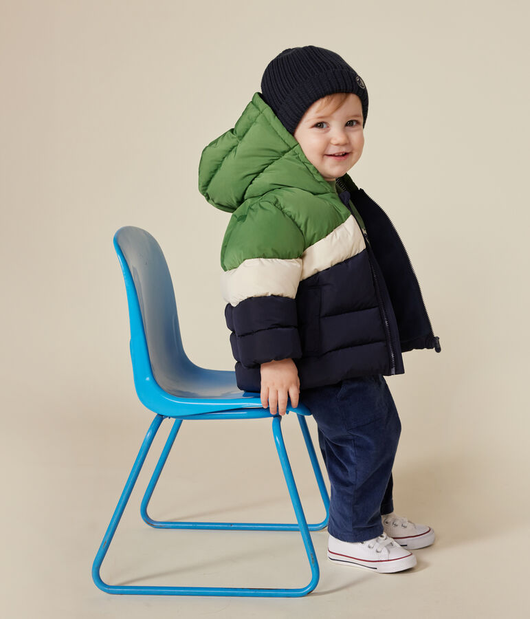 Babies' colourblock hooded puffer jacket green/multicolor